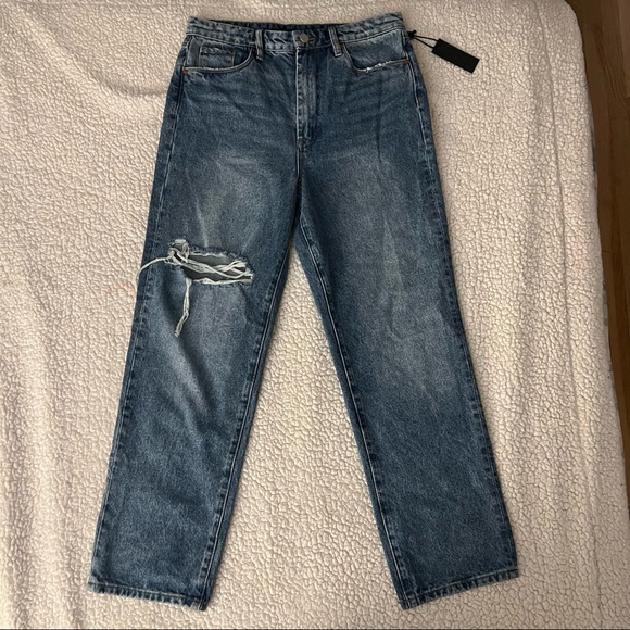 Blank NYC High Rise Straight Leg Ripped Denim Jeans - Picture 2 of 7